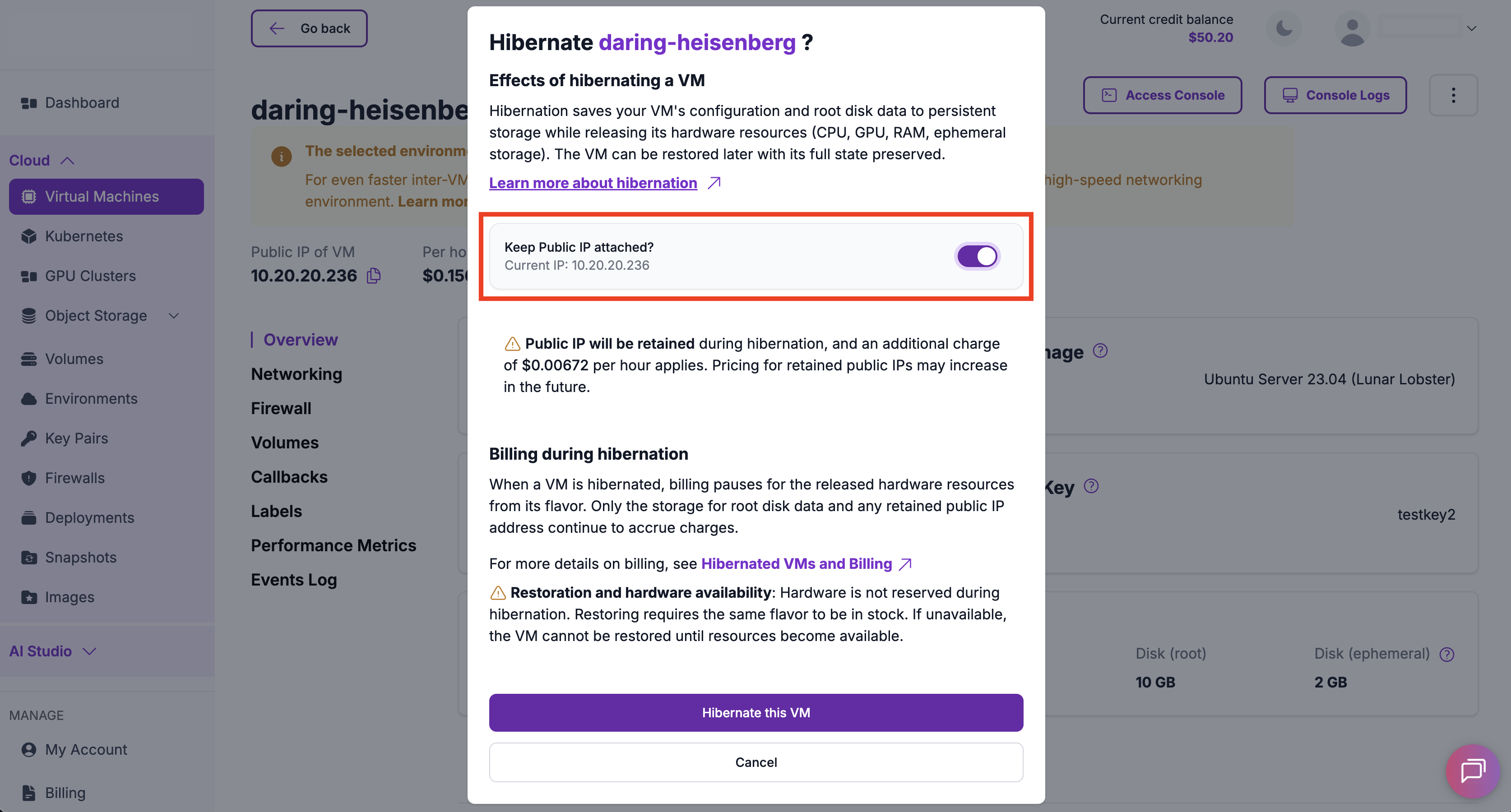 Retain Public IP Toggle