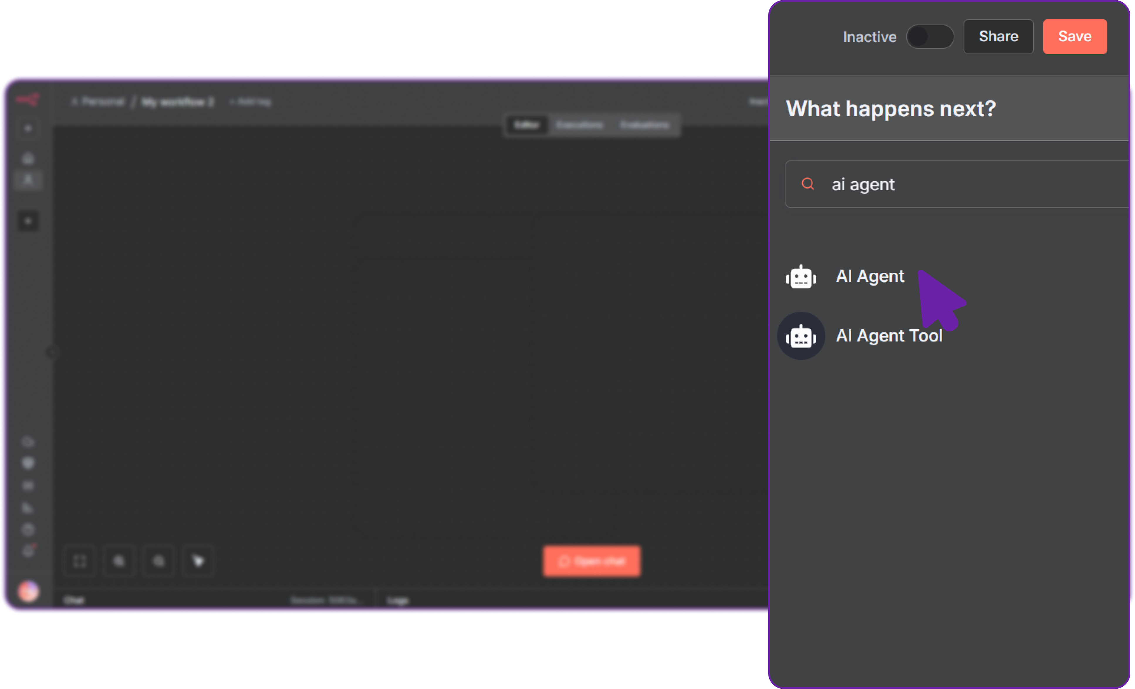 Add AI Agent node in n8n