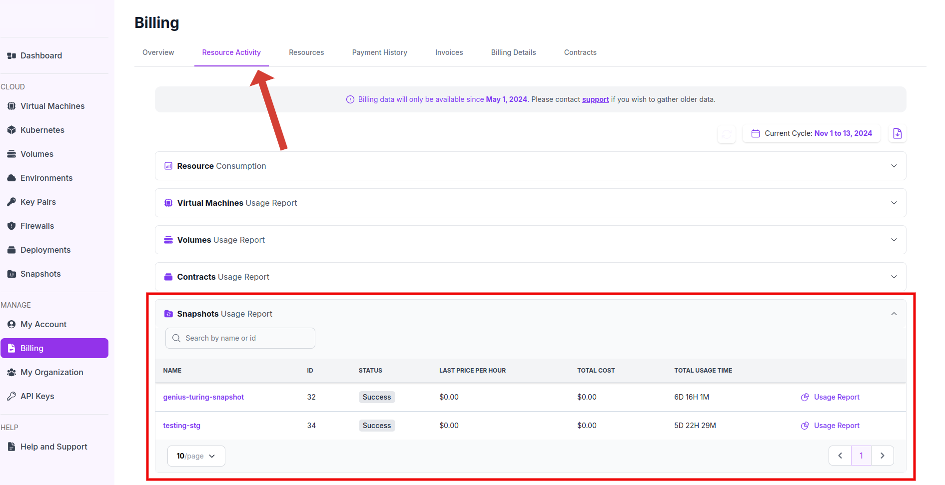 Snapshot Billing