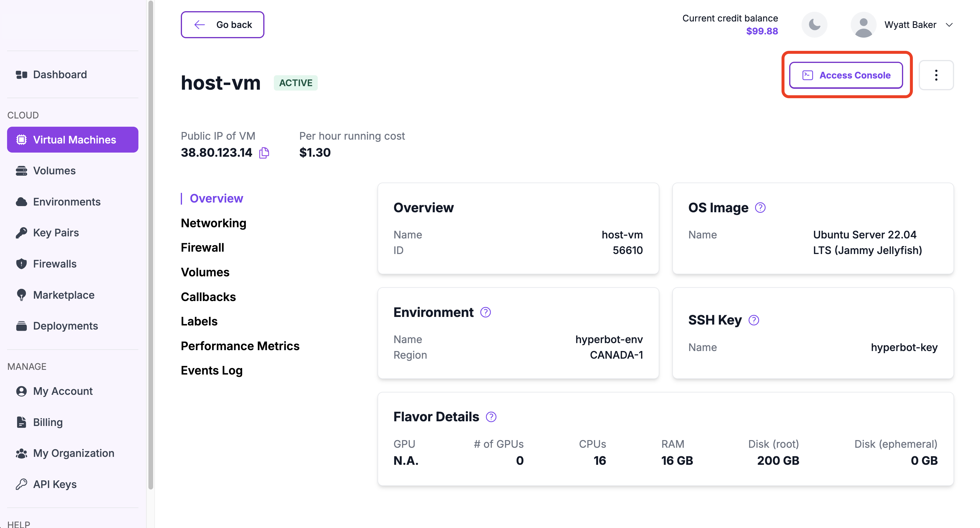 VNC Console VM Details