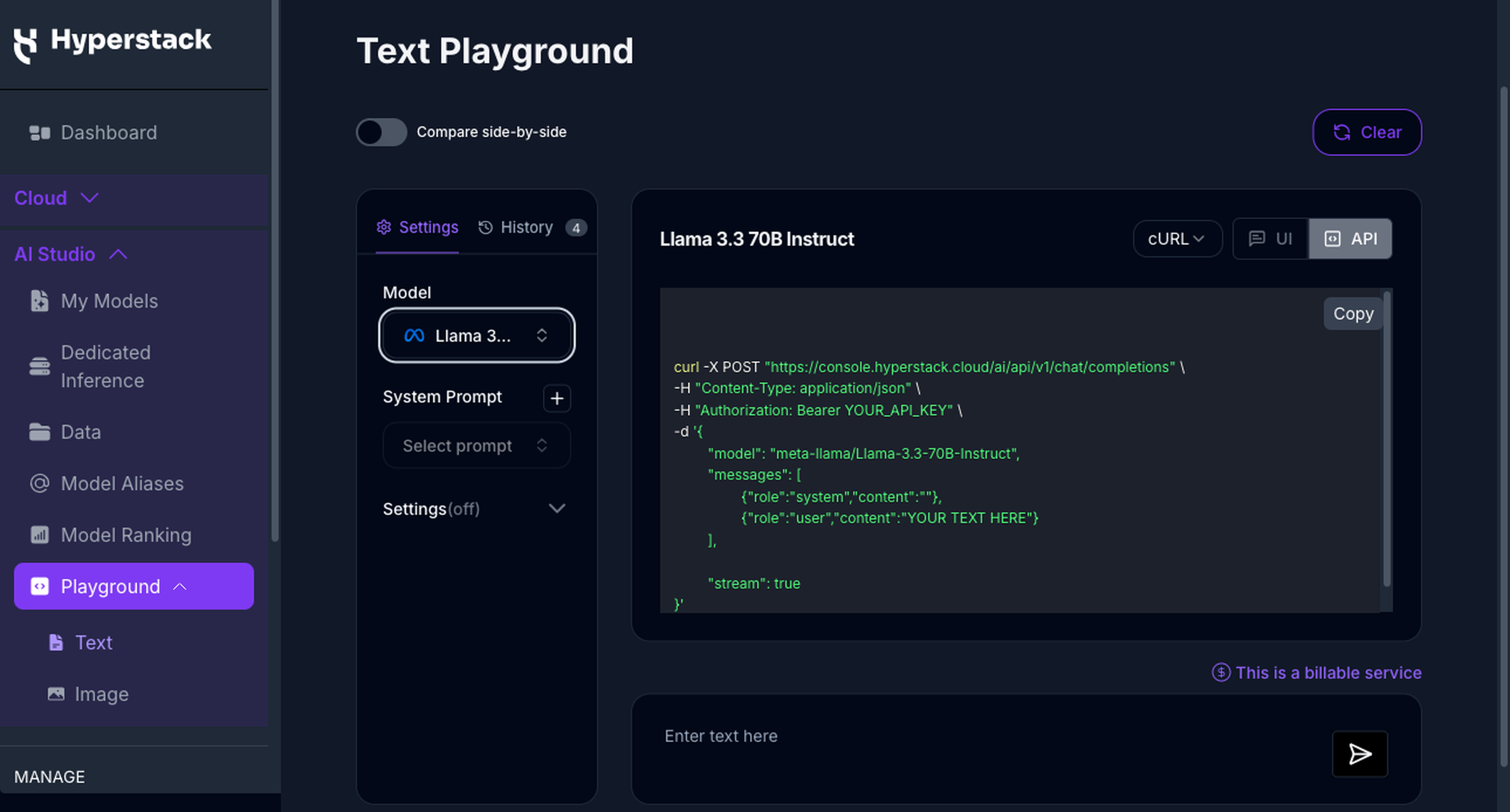 Text Playground - API Mode