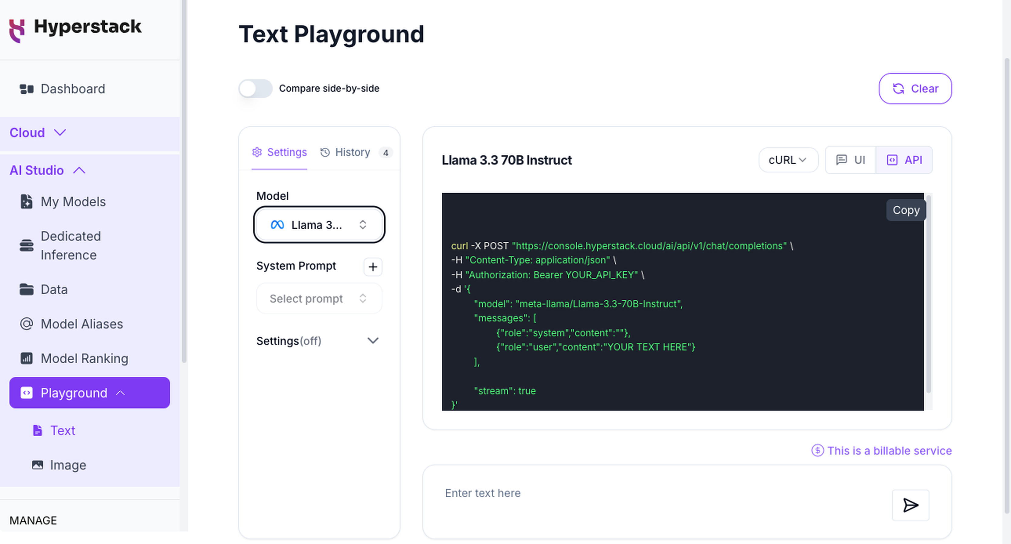 Text Playground - API Mode