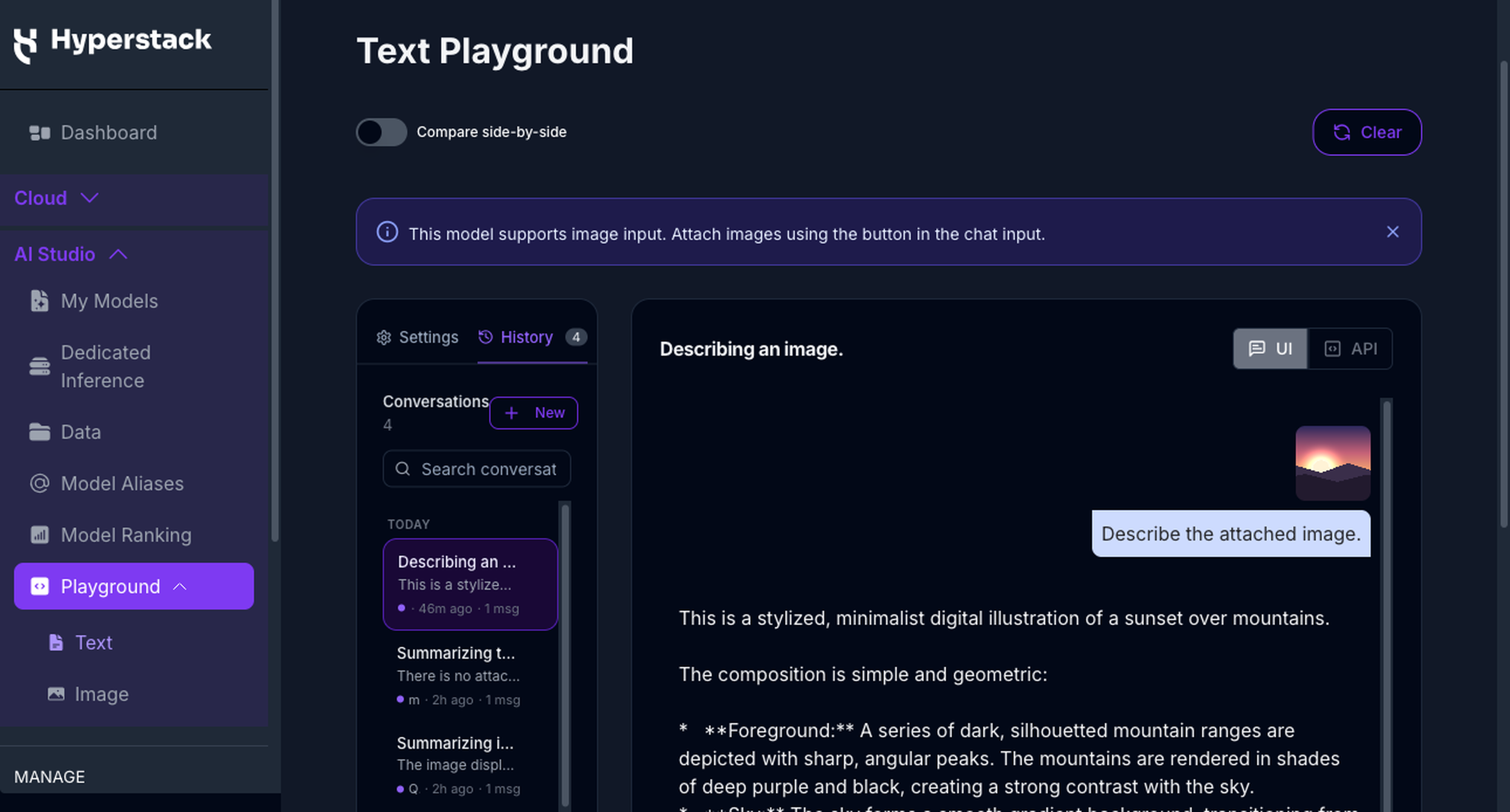 Text Playground - Conversation History