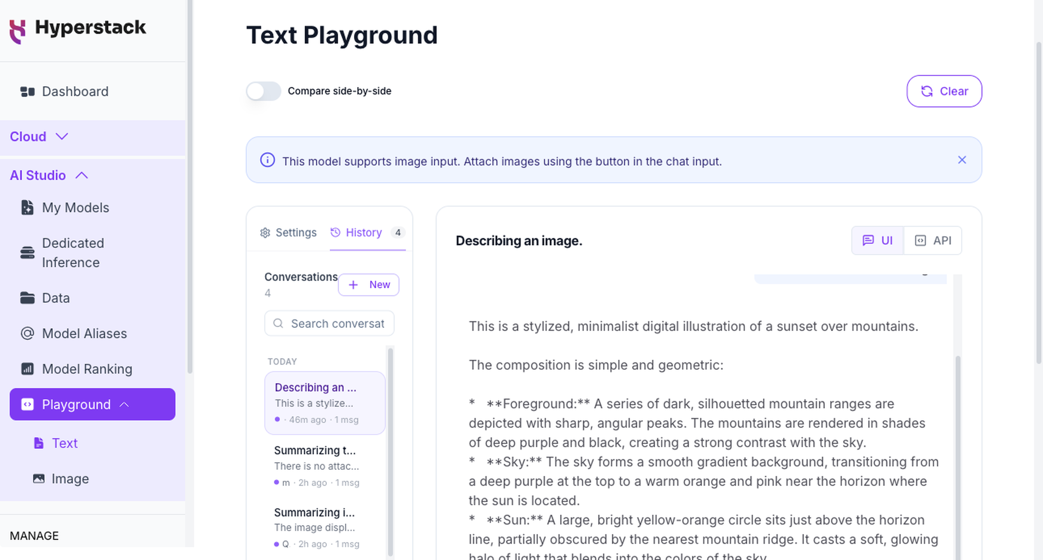 Text Playground - Conversation History