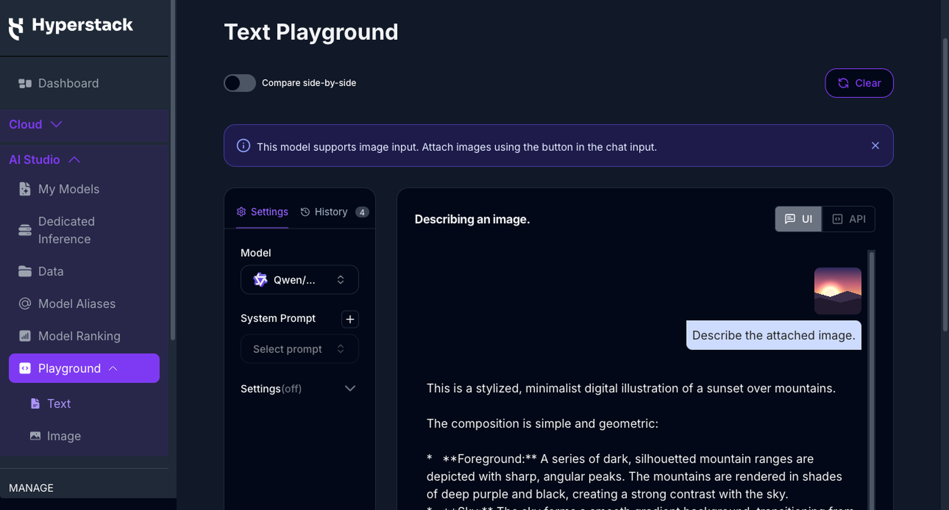 Text Playground - Image input and response