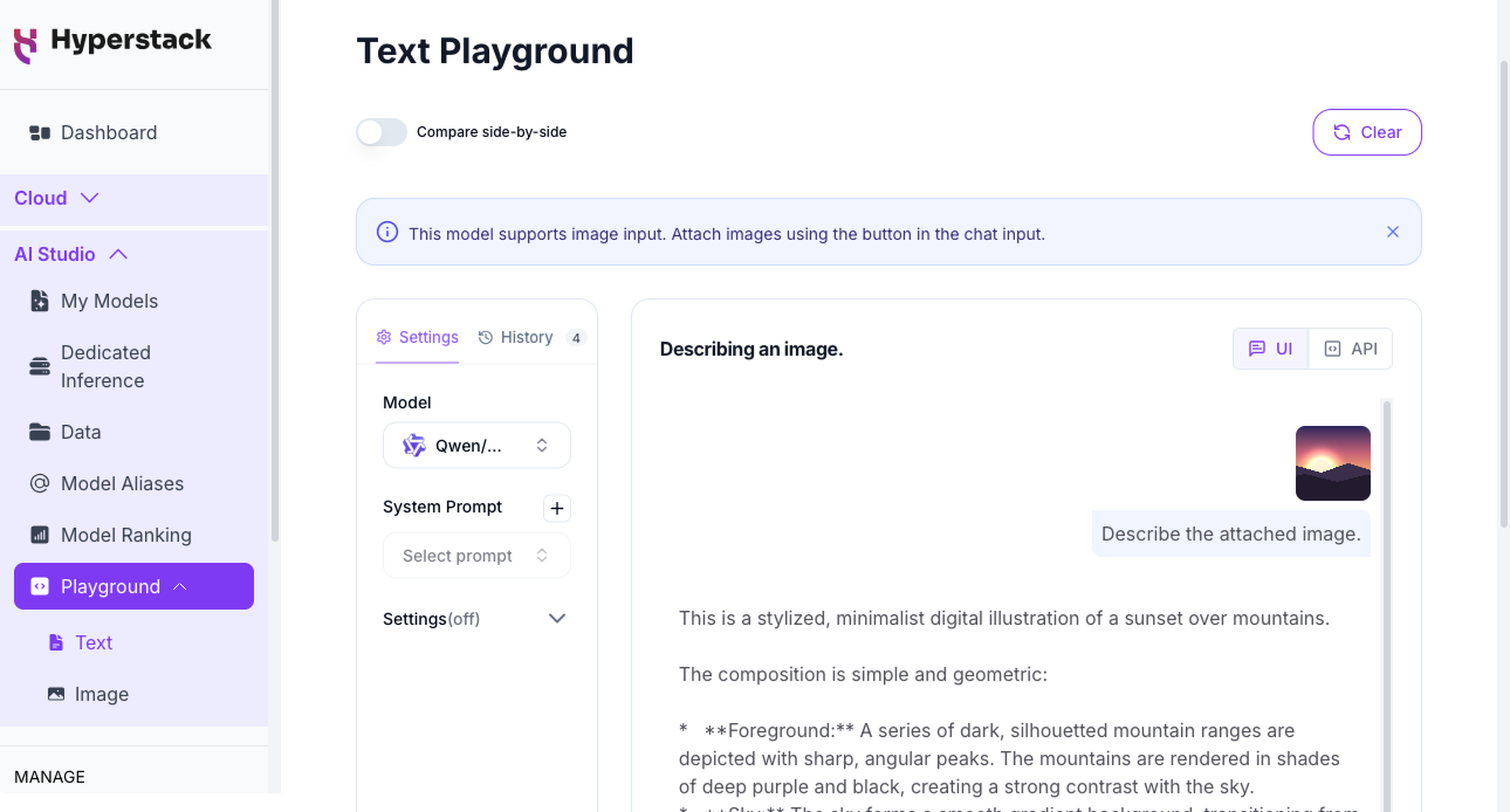 Text Playground - Image input and response